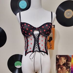 Body Rage | Black + Red Heart Corset Top